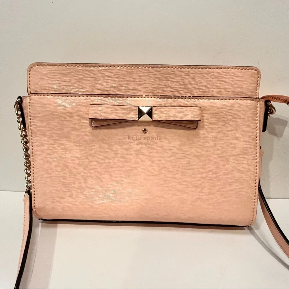 Kate Spade Purse Pink Bow Patent Leather Crossbody Bag Purse Zip Closure Spring
